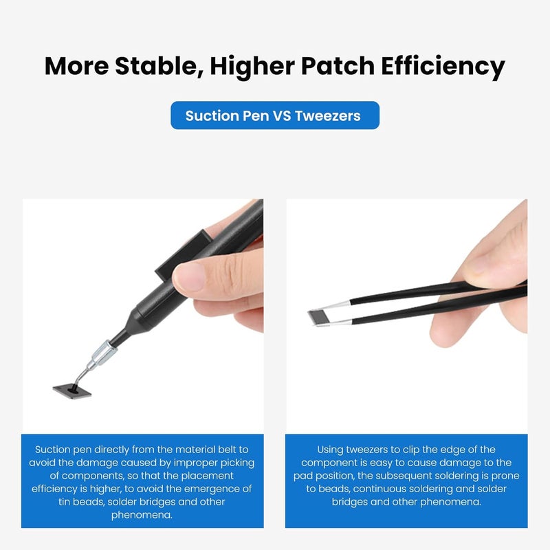 flexman Vacuum Sucking Pen, Sucking Pickup Tool, Portable Manual Vacuum Suction Pen, Soldering Sucking Pickup Tool Kit with 2 Suction Tips and 6 Suction Cups for IC SMD Precision Component Placement - Image 4